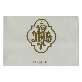 Bag for chalice with IHS, white cotton, 11x11 in