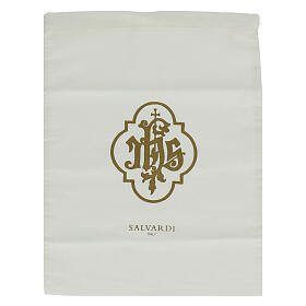 Bag for chalice with IHS, white cotton, 11x11 in