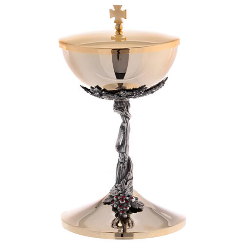 Set of chalice and ciborium, braided vine with grapes and red rhinestones 4
