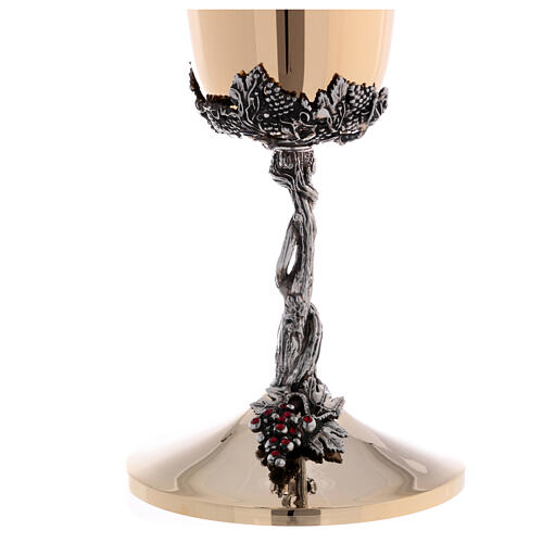 Set of chalice and ciborium, braided vine with grapes and red rhinestones 6