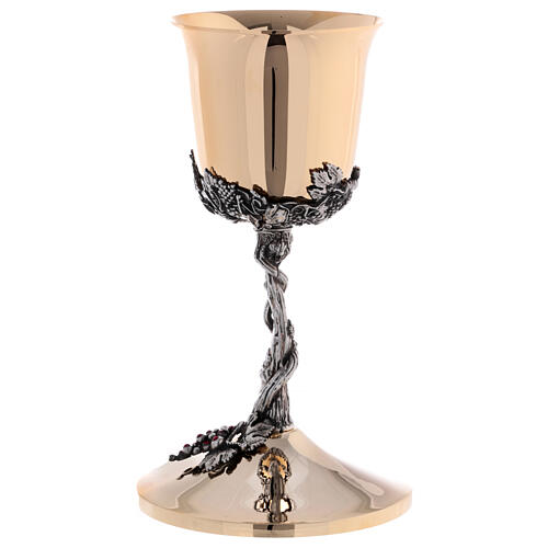 Set of chalice and ciborium, braided vine with grapes and red rhinestones 7