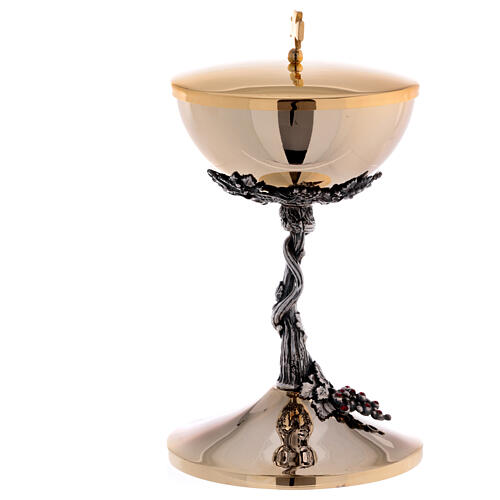 Set of chalice and ciborium, braided vine with grapes and red rhinestones 11