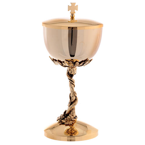 Set of chalice and ciborium, burnished gold vine pattern, brass 9