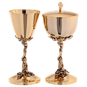 Chalice ciborium set burnished gold brass grape vine brass