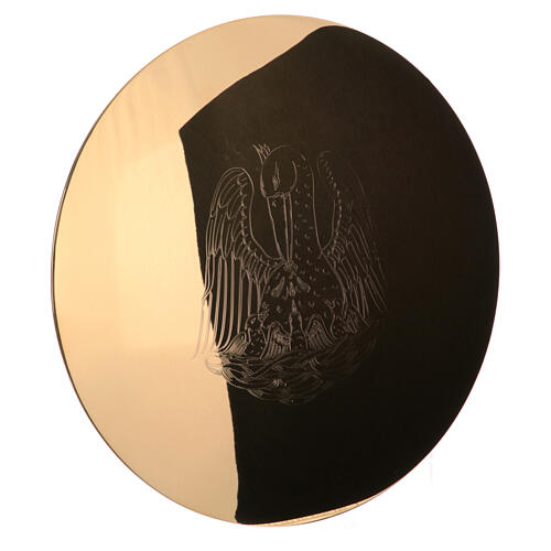 Communion paten Molina pelican engraving in gilded brass 14 cm 3