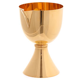 Molina chalice with embossed crosses on the node and spout, gold plated brass, 5 in diameter