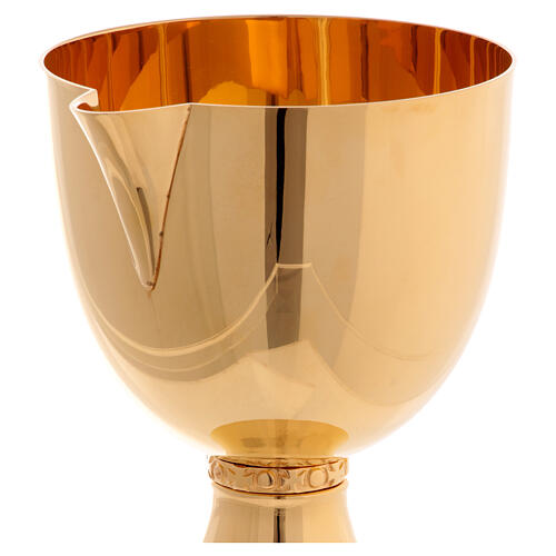 Molina chalice with embossed crosses on the node and spout, gold plated brass, 5 in diameter 4