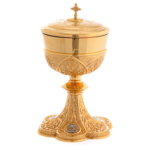 Pisside Molina medaglioni argento Sacro Cuore Sacra Famiglia ottone dorato 2
