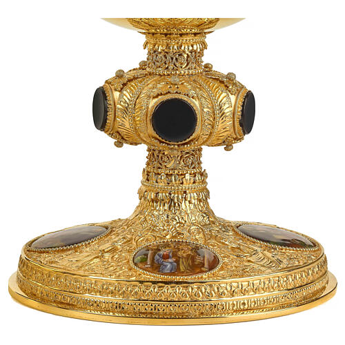 Molina chalice ciborium and paten with onyx node and enamelled medallions, gold plated brass 6