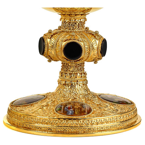 Calice pisside patena nodo onice ottone dorato medaglioni smalto Molina 7