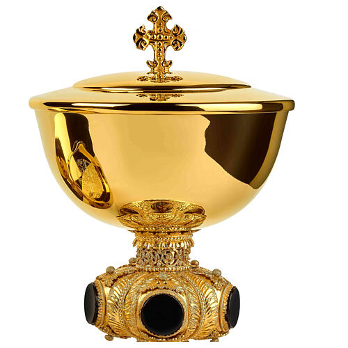 Molina chalice ciborium and paten with onyx node and enamelled medallions, 925 silver cup 5