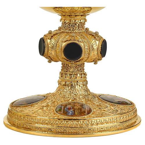 Molina chalice ciborium and paten with onyx node and enamelled medallions, 925 silver cup 6