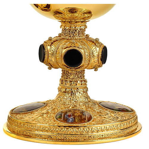 Molina chalice ciborium and paten with onyx node and enamelled medallions, 925 silver cup 7