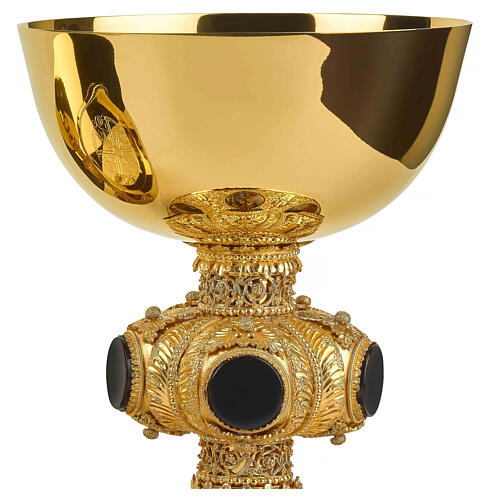 Molina chalice ciborium and paten with onyx node and enamelled medallions, 925 silver 4