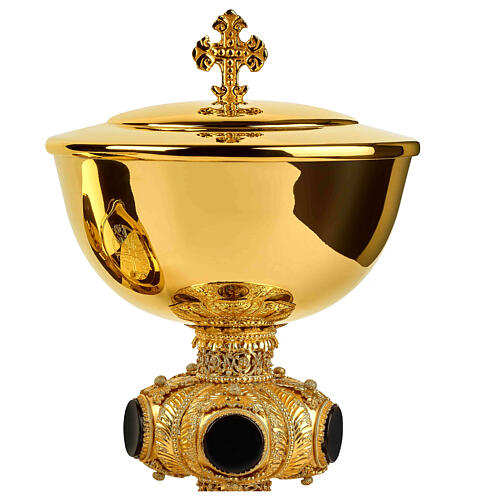 Molina chalice ciborium and paten with onyx node and enamelled medallions, 925 silver 5