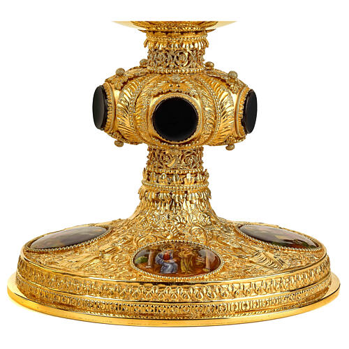 Molina chalice ciborium and paten with onyx node and enamelled medallions, 925 silver 7