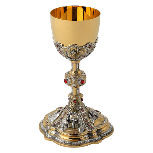 Baroque chalice with four scenes, bicoloured brass 1