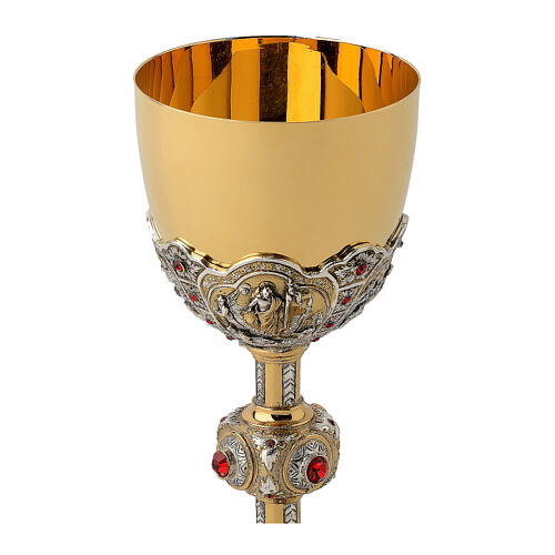 Baroque chalice with four scenes, bicoloured brass 2