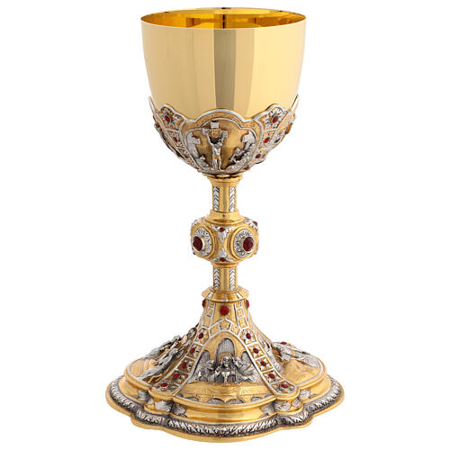 Baroque chalice with four scenes, bicoloured brass 1