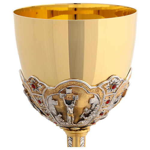 Baroque chalice with four scenes, bicoloured brass 2