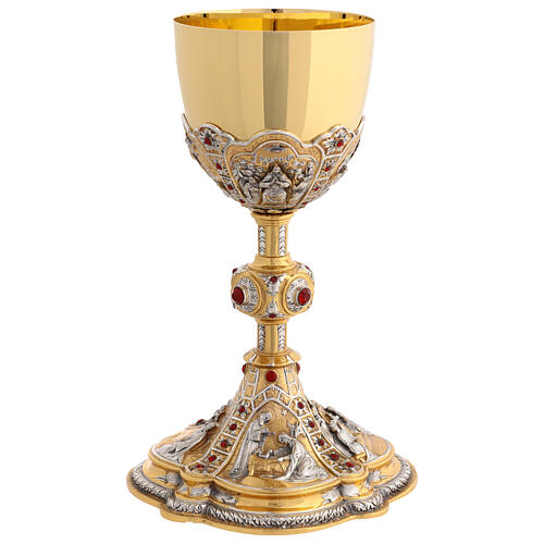 Baroque chalice with four scenes, bicoloured brass 6