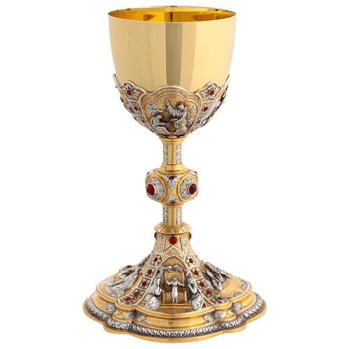 Baroque chalice with four scenes, bicoloured brass 8