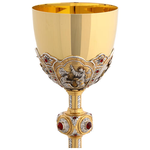 Baroque chalice with four scenes, bicoloured brass 9