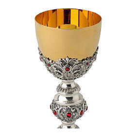 Calice simboli Evangelisti stile barocco pietre rosse ottone bicolore