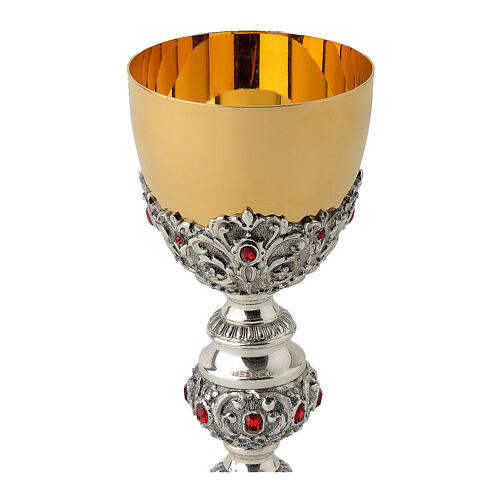 Calice simboli Evangelisti stile barocco pietre rosse ottone bicolore 2