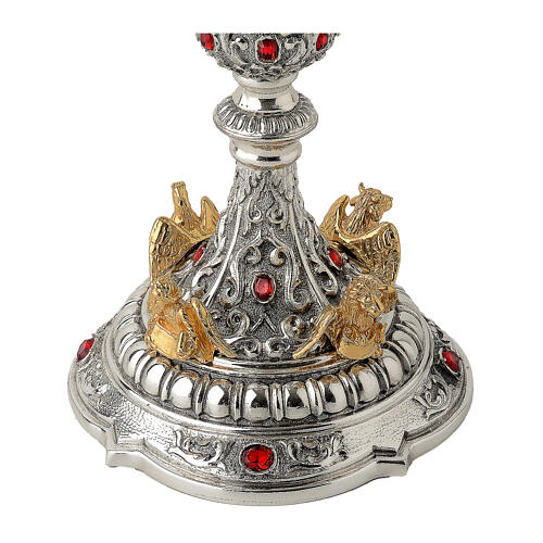 Calice simboli Evangelisti stile barocco pietre rosse ottone bicolore 3
