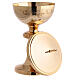 Modern chalice, ciborium and paten, gold plated brass, engraved vines s5