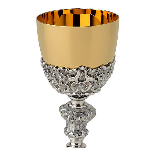 Two-tone brass chalice with floral decorations 2