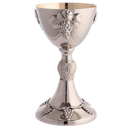 Chalice, ciborium and paten with embossed vines, silver-plated brass 2