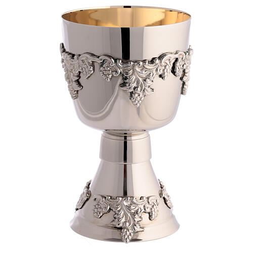 Modern chalice, ciborium and paten of silver-plated brass, embossed vine pattern 2