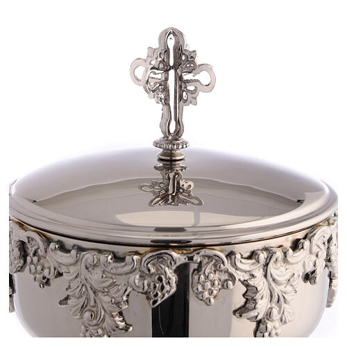 Modern chalice, ciborium and paten of silver-plated brass, embossed vine pattern 6