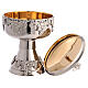 Modern chalice, ciborium and paten of silver-plated brass, embossed vine pattern s7