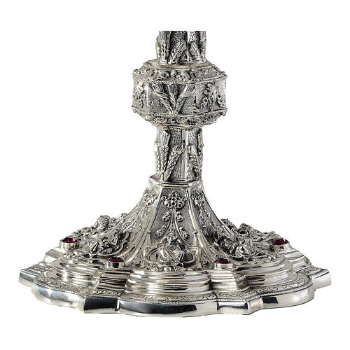 Baroque chalice with purple stones and embossed Saints, brass 3