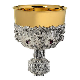 Calice stile barocco pietre viola ottone rilievi Santi