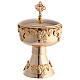 Modern set of chalice, ciborium and paten of gold plated brass, embossed vine pattern s4