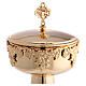 Modern set of chalice, ciborium and paten of gold plated brass, embossed vine pattern s5