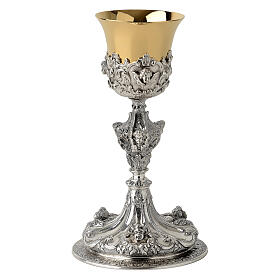 Baroque chalice with angels, bicoloured brass