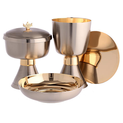 Chalice, ciborium and bowl paten, modern style, silver-plated brass 1