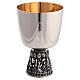Chalice, ciborium and bowl paten of silver-plated brass, base with embossed apostles s2