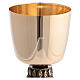 Romanesque chalice, ciborium and bowl paten of gold plated brass, base with embossed Apostles s3