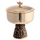 Romanesque chalice, ciborium and bowl paten of gold plated brass, base with embossed Apostles s4