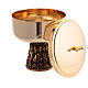 Romanesque chalice, ciborium and bowl paten of gold plated brass, base with embossed Apostles s5