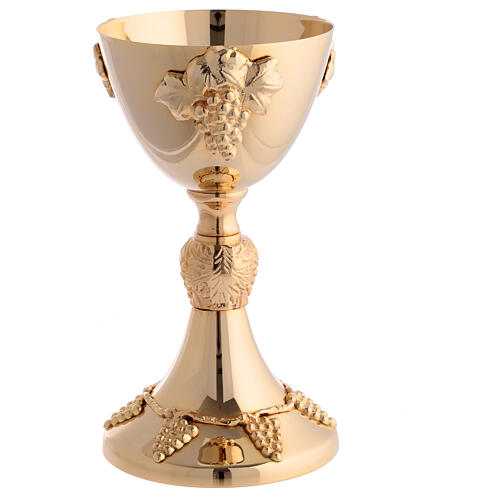 Chalice with paten and ciborium, gold plated brass, vine pattern 2