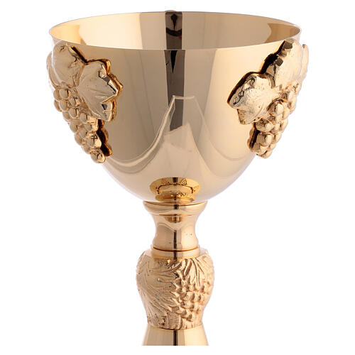 Chalice with paten and ciborium, gold plated brass, vine pattern 3