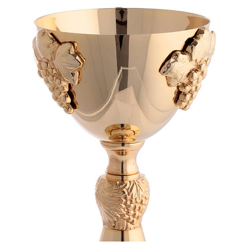 Chalice with paten and pyx in gilded brass with grape and branch decoration 3