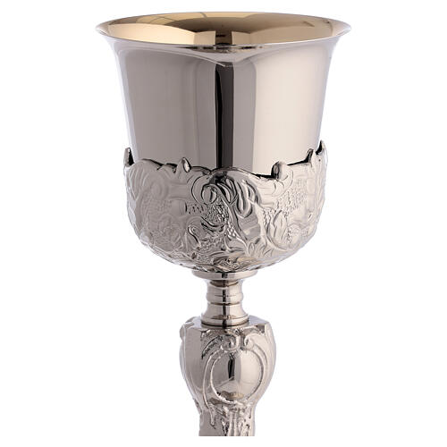 Baroque decorated chalice, ciborium and paten of silver-plated brass, floral pattern 3